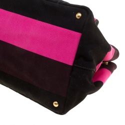 Pre Owned Prada Pink/Black Stripe Canvas Large Tote