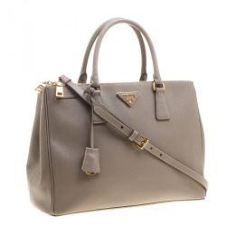 Pre Owned Prada Grey Saffiano Lux Leather Medium Double Zip Tote
