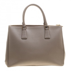Pre Owned Prada Grey Saffiano Lux Leather Medium Double Zip Tote