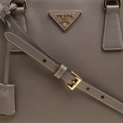 Pre Owned Prada Grey Saffiano Lux Leather Medium Double Zip Tote