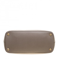 Pre Owned Prada Grey Saffiano Lux Leather Medium Double Zip Tote