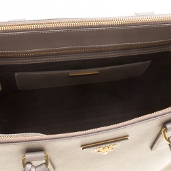 Pre Owned Prada Grey Saffiano Lux Leather Medium Double Zip Tote