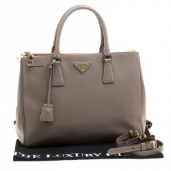 Pre Owned Prada Grey Saffiano Lux Leather Medium Double Zip Tote