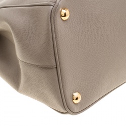 Pre Owned Prada Grey Saffiano Lux Leather Medium Double Zip Tote