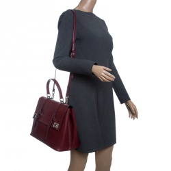 Pre Owned Prada Burgundy Saffiano Lux Leather Top Handle Bag