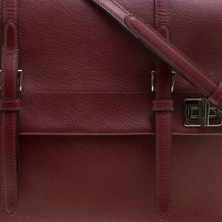 Pre Owned Prada Burgundy Saffiano Lux Leather Top Handle Bag