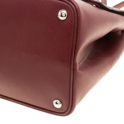 Pre Owned Prada Burgundy Saffiano Lux Leather Top Handle Bag