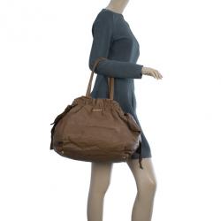 Pre Owned Prada Brown Lambskin Bow Detail Medium Hobo