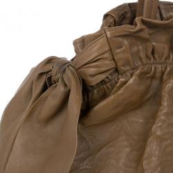Pre Owned Prada Brown Lambskin Bow Detail Medium Hobo