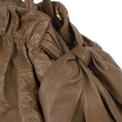 Pre Owned Prada Brown Lambskin Bow Detail Medium Hobo