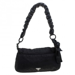 Pre Owned Prada Black Denim Embellished Braided Shoulder Bag