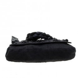 Pre Owned Prada Black Denim Embellished Braided Shoulder Bag