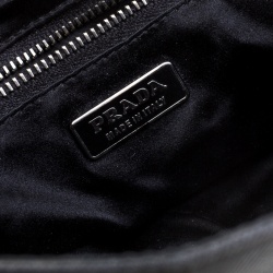 Pre Owned Prada Black Denim Embellished Braided Shoulder Bag