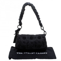 Pre Owned Prada Black Denim Embellished Braided Shoulder Bag