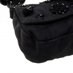 Pre Owned Prada Black Denim Embellished Braided Shoulder Bag