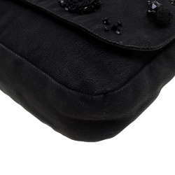 Pre Owned Prada Black Denim Embellished Braided Shoulder Bag