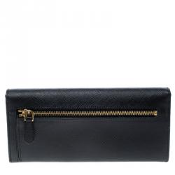 Pre Owned Prada Black Saffiano Leather Bow Continental Wallet
