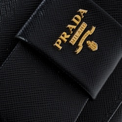 Pre Owned Prada Black Saffiano Leather Bow Continental Wallet