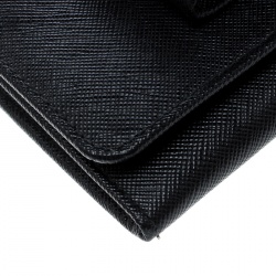 Pre Owned Prada Black Saffiano Leather Bow Continental Wallet
