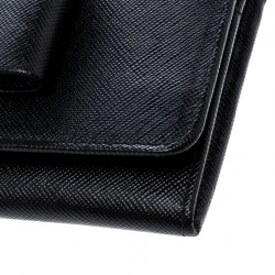 Pre Owned Prada Black Saffiano Leather Bow Continental Wallet
