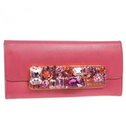 Pre Owned Prada Stone Embellishment Flap Wallet