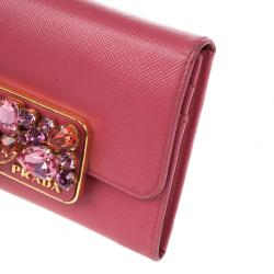 Pre Owned Prada Stone Embellishment Flap Wallet