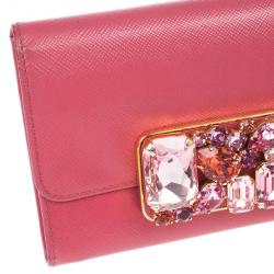 Pre Owned Prada Stone Embellishment Flap Wallet