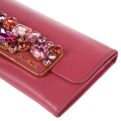 Pre Owned Prada Stone Embellishment Flap Wallet