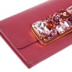Pre Owned Prada Stone Embellishment Flap Wallet