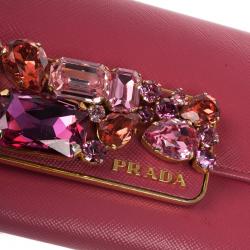 Pre Owned Prada Stone Embellishment Flap Wallet