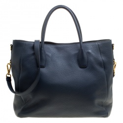 Pre Owned Prada Navy Blue Vitello Daino Leather Shopper Tote