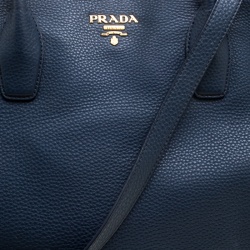 Pre Owned Prada Navy Blue Vitello Daino Leather Shopper Tote