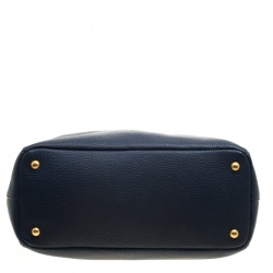 Pre Owned Prada Navy Blue Vitello Daino Leather Shopper Tote