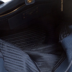 Pre Owned Prada Navy Blue Vitello Daino Leather Shopper Tote