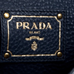 Pre Owned Prada Navy Blue Vitello Daino Leather Shopper Tote
