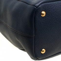 Pre Owned Prada Navy Blue Vitello Daino Leather Shopper Tote