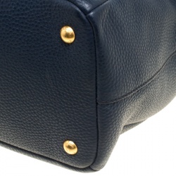 Pre Owned Prada Navy Blue Vitello Daino Leather Shopper Tote