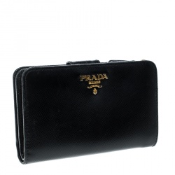 Pre Owned Prada Black Saffiano Metal Leather Zippy Wallet