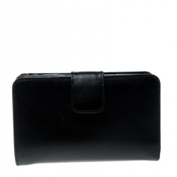 Pre Owned Prada Black Saffiano Metal Leather Zippy Wallet