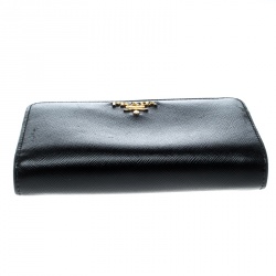 Pre Owned Prada Black Saffiano Metal Leather Zippy Wallet