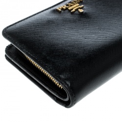 Pre Owned Prada Black Saffiano Metal Leather Zippy Wallet
