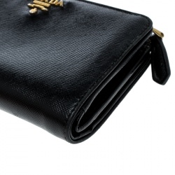 Pre Owned Prada Black Saffiano Metal Leather Zippy Wallet