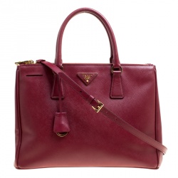 Prada Burgundy Saffiano Lux Leather Medium Double Zip Tote