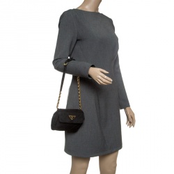 Pre Owned Prada Black Quilted Tessuto Shoulder Bag