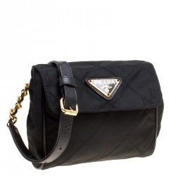 Pre Owned Prada Black Quilted Tessuto Shoulder Bag