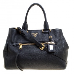 Pre Owned Prada Black Vitello Daino Leather Shopping Tote