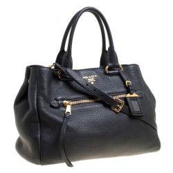Pre Owned Prada Black Vitello Daino Leather Shopping Tote