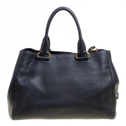 Pre Owned Prada Black Vitello Daino Leather Shopping Tote