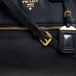 Pre Owned Prada Black Vitello Daino Leather Shopping Tote