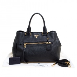 Pre Owned Prada Black Vitello Daino Leather Shopping Tote